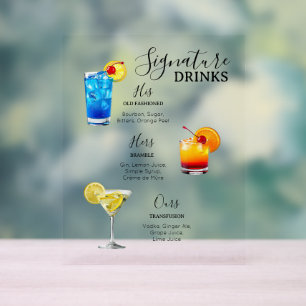 Moderne Minimalistische Signature Drinks Bruiloft Acryl Bord