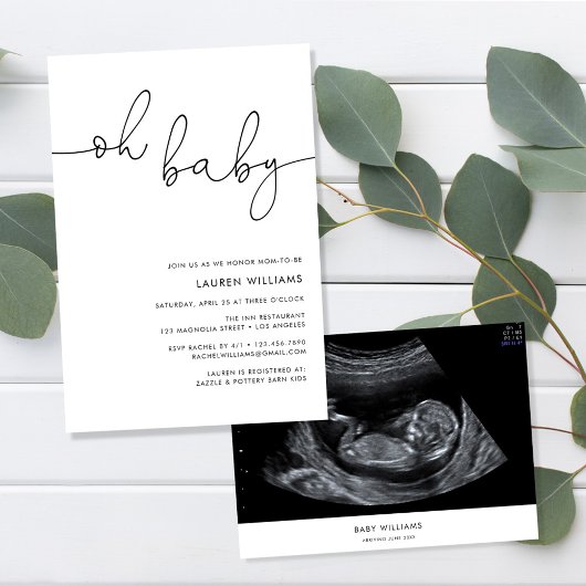 Moderne Minimalistische Sonogram Foto Baby Shower Kaart