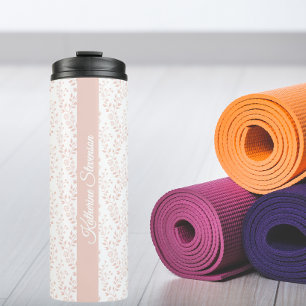 Moderne Minimalistische Stof Roze Witte Bloemrijke Thermosbeker