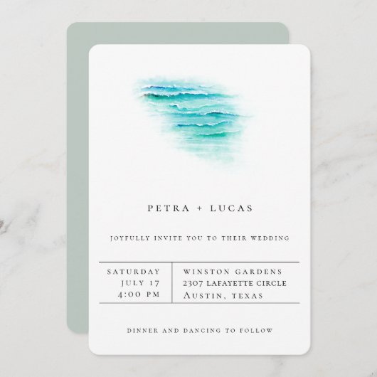 Moderne Minimalistische Strand Trouw Uitnodiging (Voorkant / Achterkant)