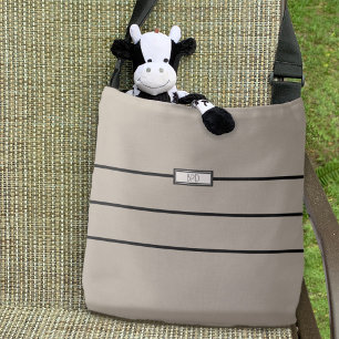 Moderne minimalistische streep monogram taupe zwar draagtas