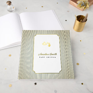 Moderne & Minimalistische Strepen Ooievaar Baby Bo Gastenboek