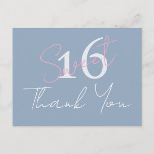 Moderne Minimalistische Sweet 16 Pink Blauw Dankje Briefkaart