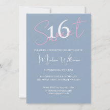 Moderne Minimalistische Sweet 16 Roze Blauwe Verja