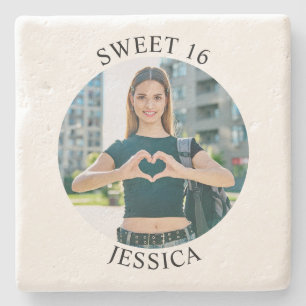 Moderne Minimalistische Sweet 16 Verjaardagscirkel Stenen Onderzetter