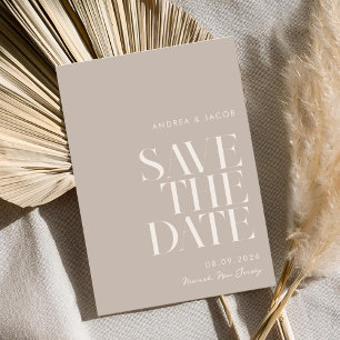 Moderne minimalistische taupe beige chique bruilof save the date