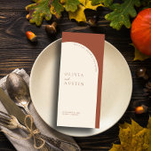 Moderne minimalistische terracotta boog bruiloft m menu