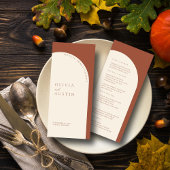 Moderne minimalistische terracotta boog bruiloft m menu