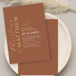 Moderne minimalistische terracotta bruiloft goud folie uitnodiging