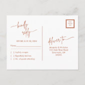 Moderne minimalistische terracotta witte bruiloft  briefkaart (Achterkant)