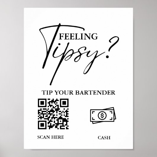 Moderne minimalistische tip uw bartender trouwbord poster (Voorkant)