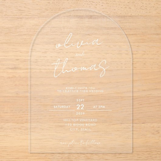 Moderne Minimalistische Trouwdag Acryl Uitnodigingen (Voorkant)