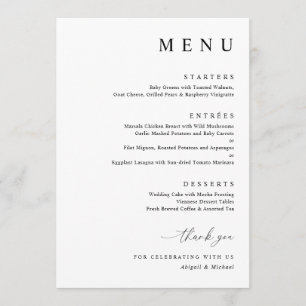 Moderne Minimalistische Trouwdag in Zwart en Wit Menu