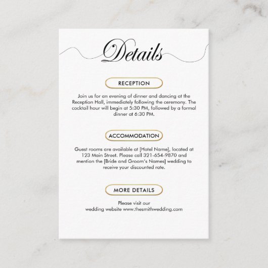 Moderne minimalistische trouwdetails Elegant scrip Informatiekaartje (Voorkant)