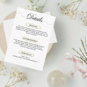 Moderne minimalistische trouwdetails Elegant scrip Informatiekaartje