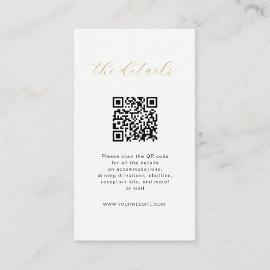 Moderne minimalistische trouwdetails met QR-code Plaatskaartje (Voorkant)