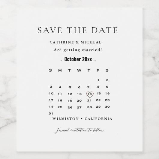 Moderne minimalistische trouwkalender slaat de dat wijn etiket (Enkel label)