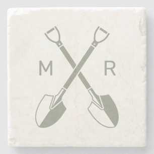 Moderne minimalistische tuinman Logo Monogram Groe Stenen Onderzetter