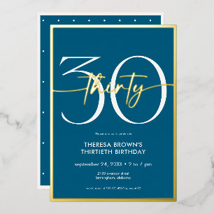Moderne Minimalistische Turquoise Dertig Script Ve Folie Uitnodiging