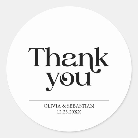 Moderne minimalistische typografie Witte bruiloft Ronde Sticker (Voorkant)