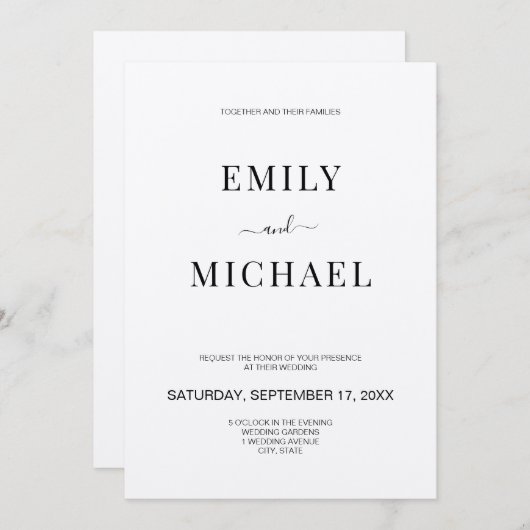Moderne minimalistische uitnodiging tot huwelijk (Voorkant / Achterkant)