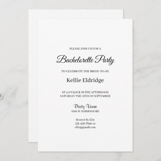 Moderne minimalistische uitnodiging van de Bachelo (Voorkant / Achterkant)