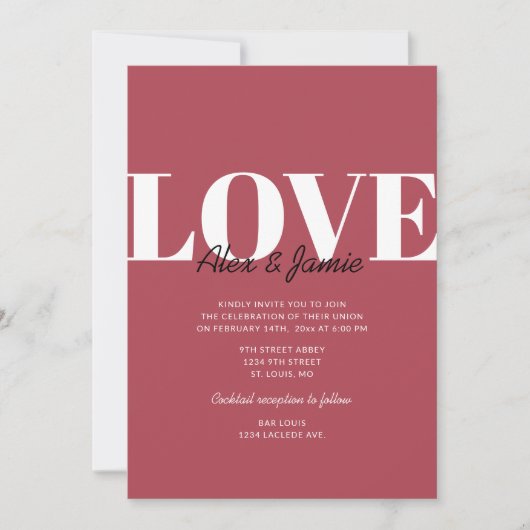 Moderne minimalistische Valentijn LOVE Wedding Kaart (Voorkant)