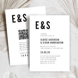 Moderne minimalistische vet monogram QR-code bruil Kaart