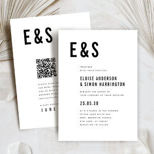 Moderne minimalistische vet monogram QR-code bruil Kaart