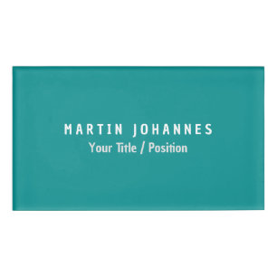 Moderne minimalistische vlakte elegant blauw groen naambadge