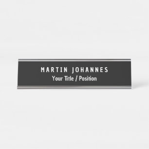 Moderne minimalistische vlakte Elegant Zwart & Wit Bureau Naambordje