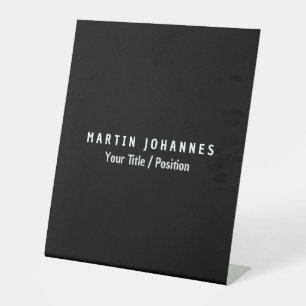 Moderne minimalistische vlakte Elegant Zwart & Wit Reclamebord Met Voetstuk