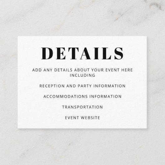 Moderne minimalistische vleermuis mitswa basic wit informatiekaartje (Voorkant)