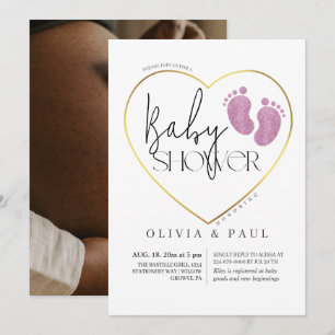 Moderne & minimalistische voeten glitter babymeisj kaart
