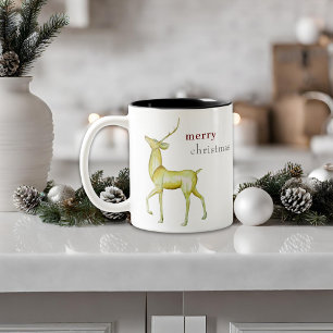 Moderne Minimalistische Vrolijk Kerstmis Rendier Tweekleurige Koffiemok