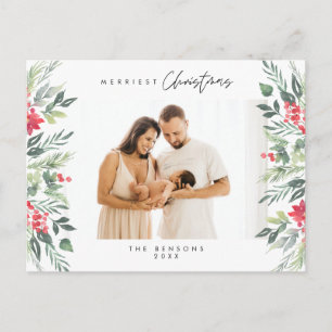 Moderne minimalistische, vrolijkste kerst familie briefkaart