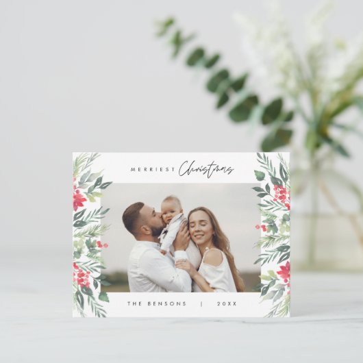 Moderne minimalistische, vrolijkste kerstfamilie briefkaart (Staand voorkant)