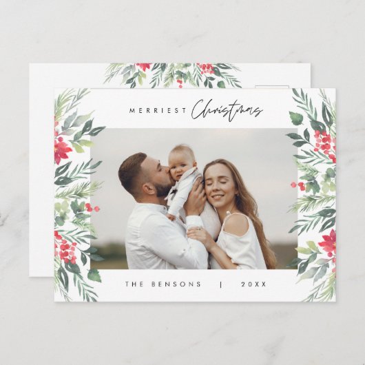 Moderne minimalistische, vrolijkste kerstfamilie briefkaart (Voorkant / Achterkant)