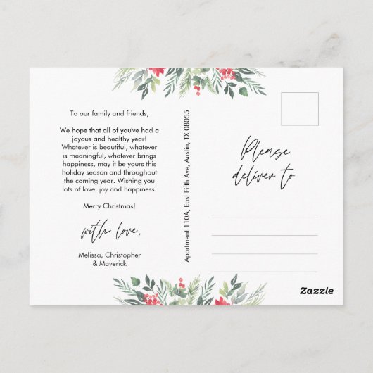 Moderne minimalistische, vrolijkste kerstfamilie briefkaart (Achterkant)