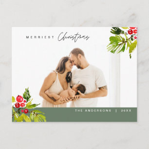 Moderne minimalistische, vrolijkste kerstfamilie briefkaart