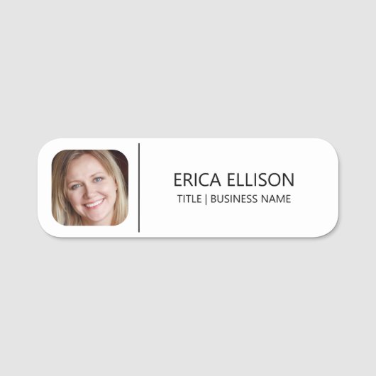 Moderne minimalistische witte aangepaste foto naamplaatje (Voorkant)