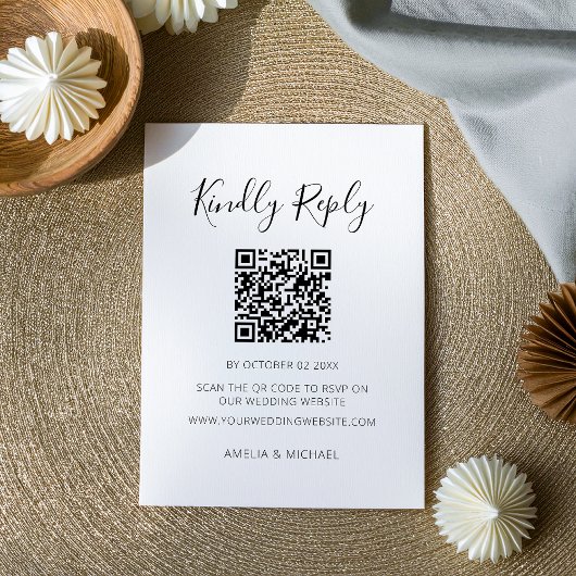 Moderne minimalistische witte bewerkbare QR-code R Informatiekaartje