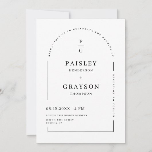 Moderne Minimalistische Witte Boog QR-code Trouwfo Kaart (Voorkant)