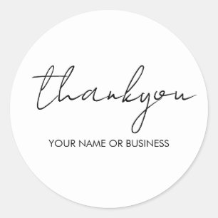Moderne Minimalistische Witte Script Bedankt Ronde Sticker