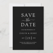 Moderne minimalistische witte script bruiloft save the date (Voorkant)