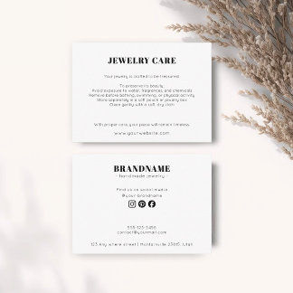 Moderne Minimalistische Witte Sieraden Verzorgings Informatiekaartje