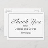 Moderne minimalistische witte zwarte bruiloft dank briefkaart (Voorkant / Achterkant)