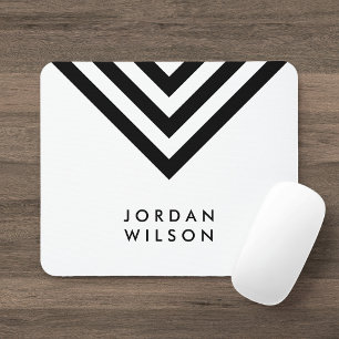 Moderne Minimalistische Witte & Zwarte Chevron Geo Muismat