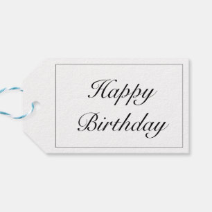 Moderne minimalistische witte zwarte verjaardag cadeaulabel
