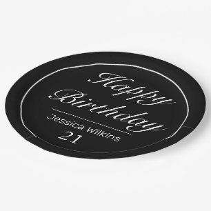 Moderne minimalistische witte zwarte verjaardag papieren bordje